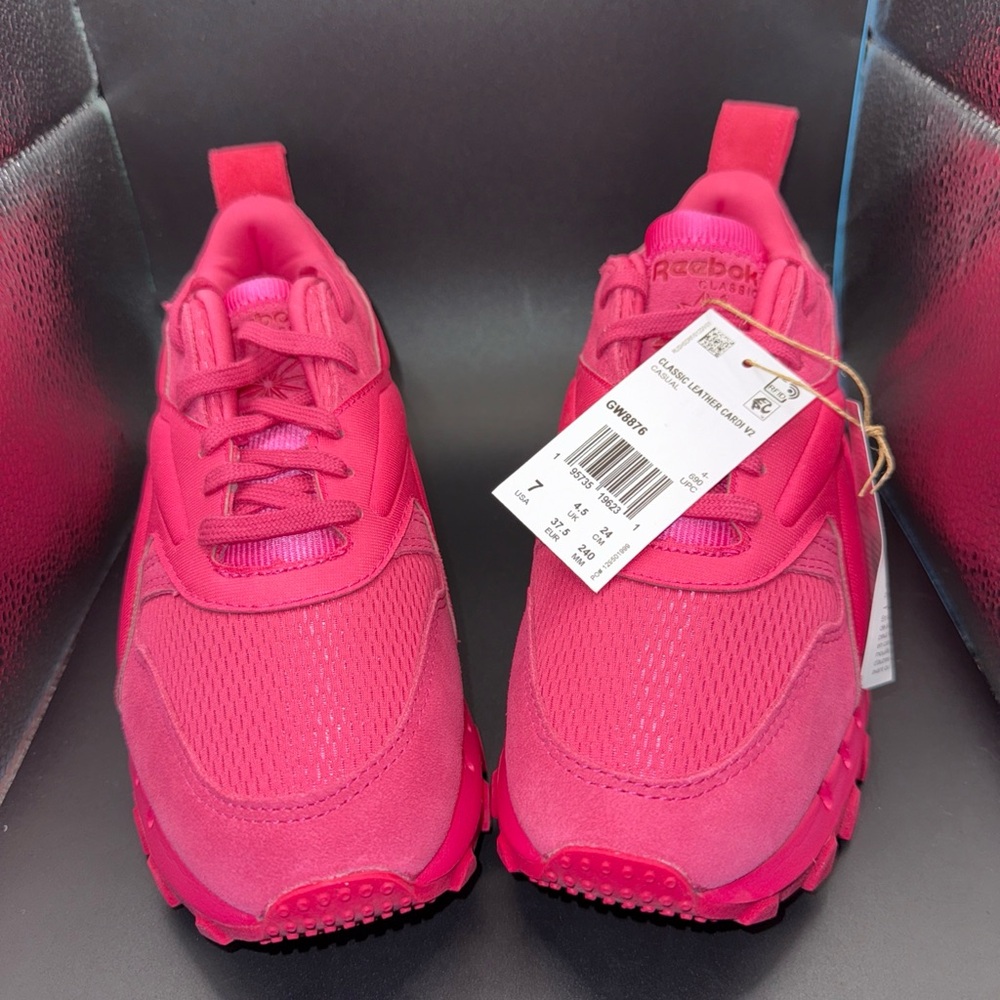 Size 7women - Reebok Cardi B x Classic Leather V2 Pink Fusion, GW8876, No Box